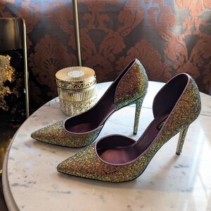 Nine West Folowe d'Orsay Pointy Toe Pumps Glittery Multicolor Stilettos NWOT